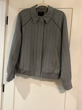 ZARA Gray Pinstripe Collared Bomber Jacket